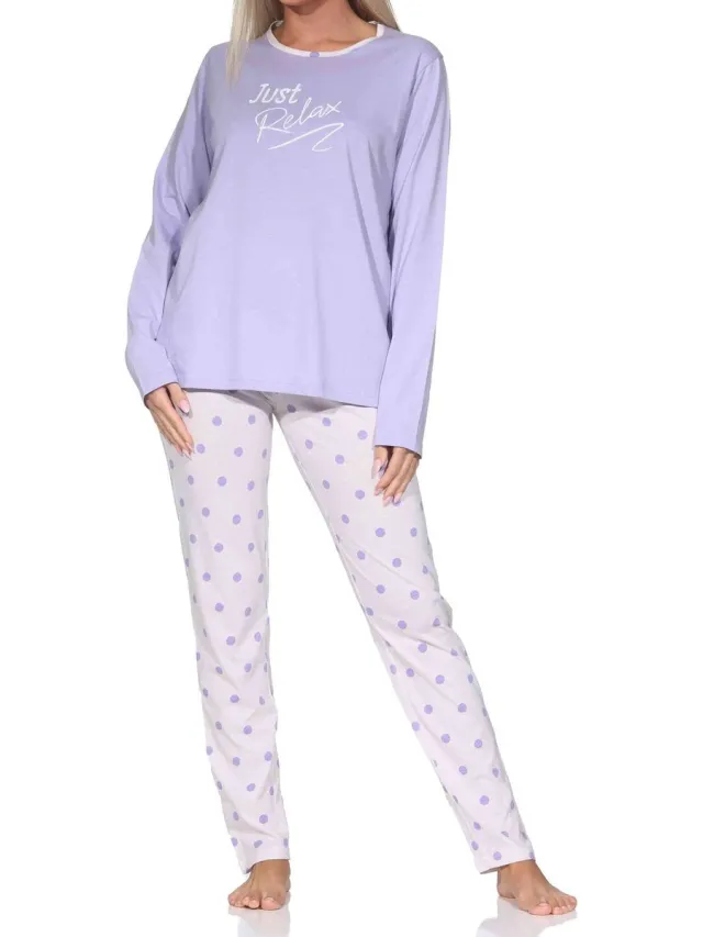 Normann dames pyjama lange mouw in polkadots look lila