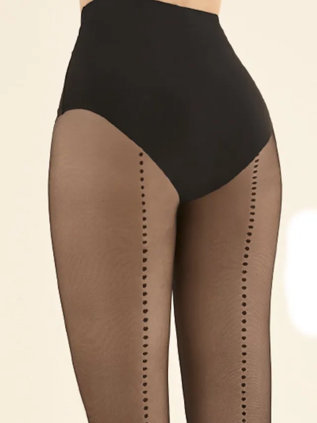 Gabriella Naadpanty - Stippen - 20 denier - Zwart - Maat: XL - Model: Diana