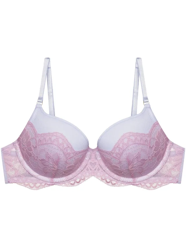 ESOTIQ Samara Bloovii - Push-upbeha - Lichtblauw - Bloemenkant - Goudkleurige details Lichtblauw;Roze
