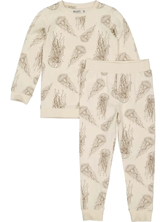 Quapi Unisex pyjama - Puck A - AOP Wit animal Beige