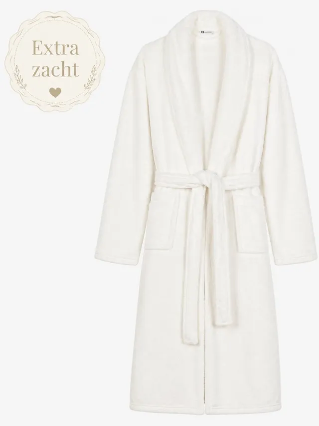 decoware Badjas Wit XS/S – Zachte Polyflanel Badjas – Sjaalkraag, Zakken en Riem - Unisex