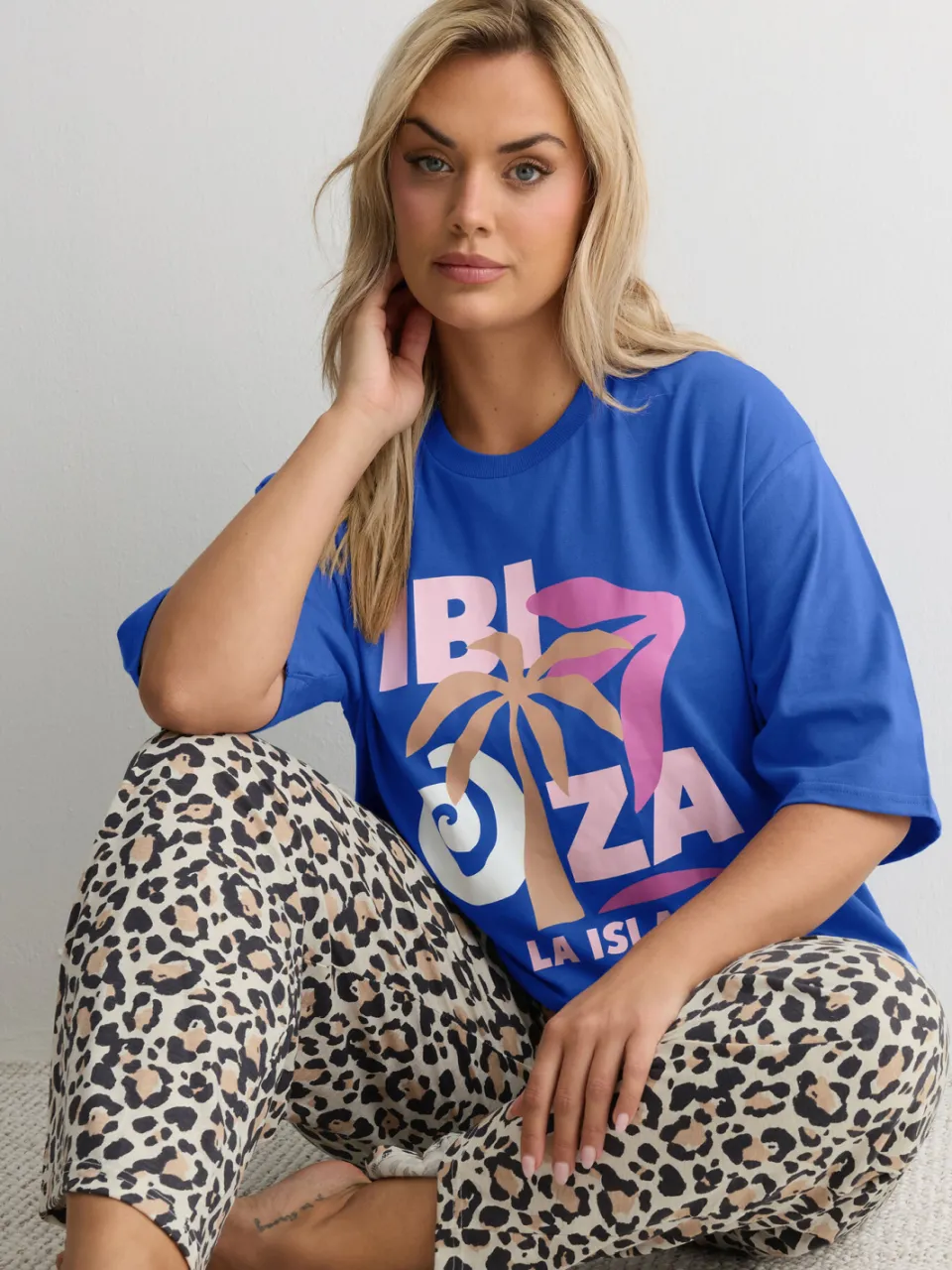 Yours Blauw & Luipaardprint 'Ibiza' Pyjamaset-44, foto 2