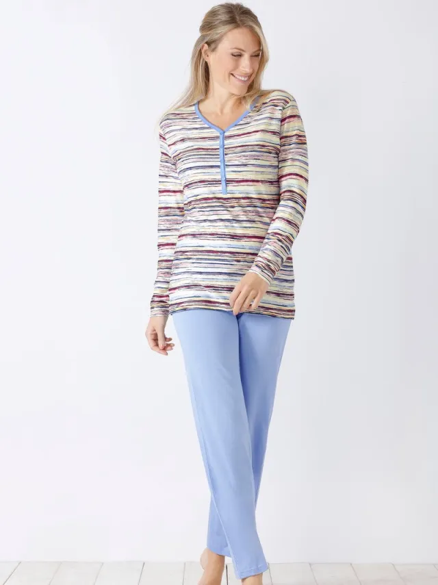 Hajo Speels gestreepte dames pyjama Hajo - Blauw - Maat - 48/50