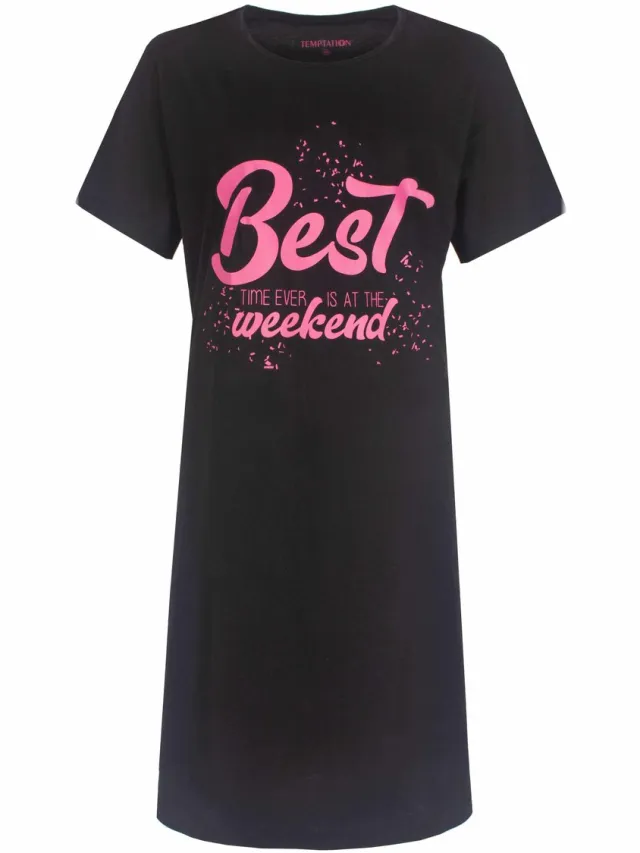 Temptation Dames Nachthemd - Big Shirt - Korte Mouw - Zwart
