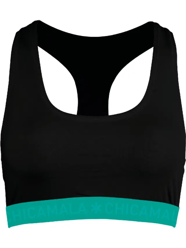 Muchachomalo Chicamala – Dames Racerback - BH zonder beugel – Dames Ondergoed – Lingerie - Sport BH – Kleding - 95% Katoen – Dames kleding Zwart