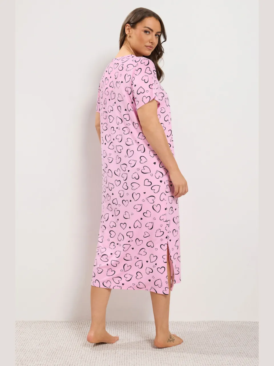 Yours Yourset Curve Set Van 2 Midaxi Nachtjaponnen Met Hart In Zwart En Rozesize 46-48, foto 4