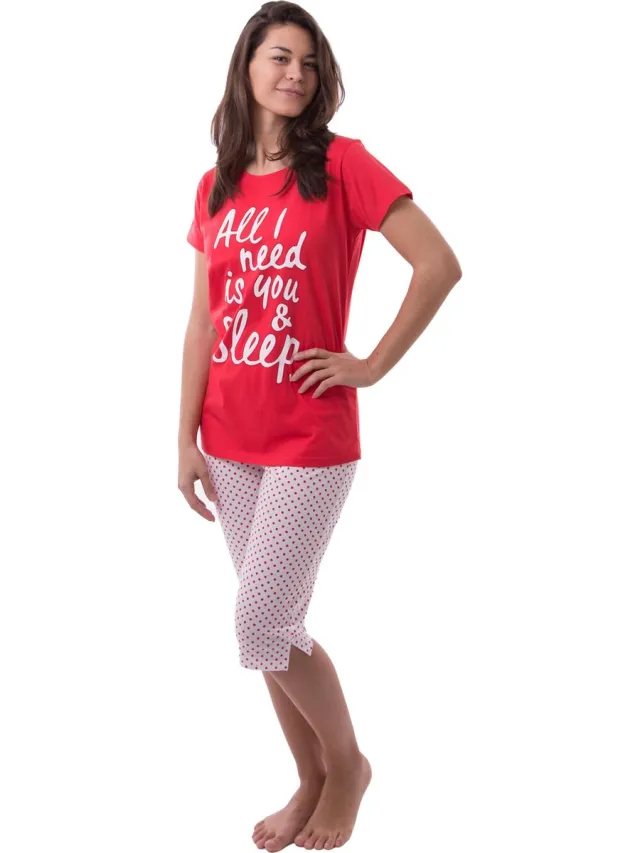 Amantes Dames Pyjama rood met opdruk