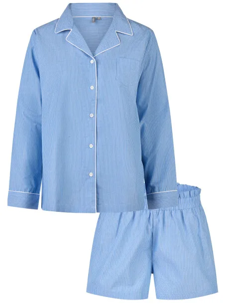 By Louise Dames pyjama set short + blouse effen lichtblauw, foto 2