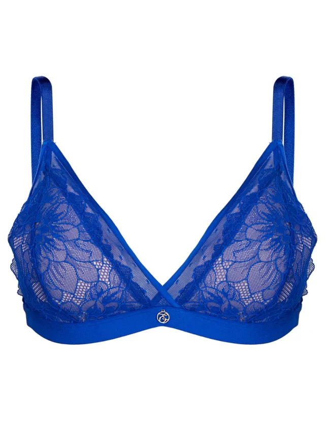 ESOTIQ Nyla - Bralette - Kobaltblauw - Zachte driehoekcups - Bloemenkant en gestippelde mesh