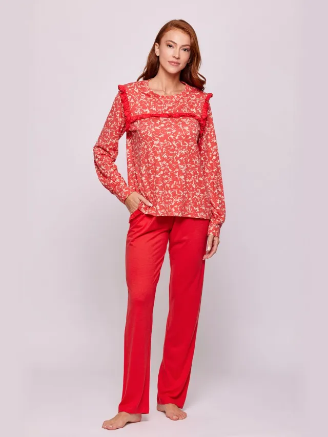 Lords & Lilies pyjama dames - rood - bloemen - 232-50-XPF-S/982