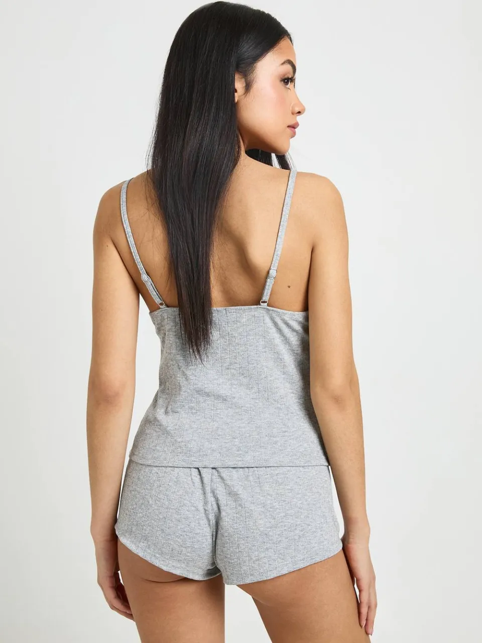 boohoo Dames Pointelle Kanten Rand Hemdje & Korte Broek Pyjama Set grijze mergel, foto 2