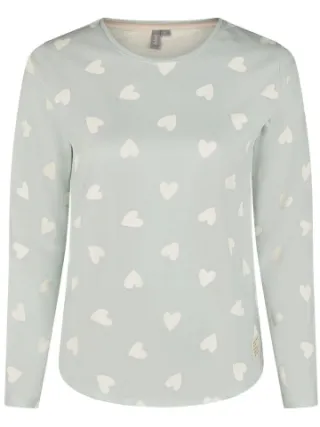 By Louise Dames pyjama set lang katoen mintgroen hartjes/beige gestreept Veelkleurig