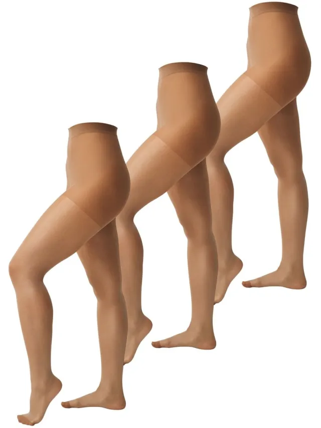 Next Dames - Set van 3 doorzichtige 20-denier panty's met glans - Huidkleur