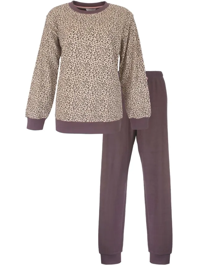 Tenderness Dames Pyjama - Badstof - Lange Mouwen - Bruin