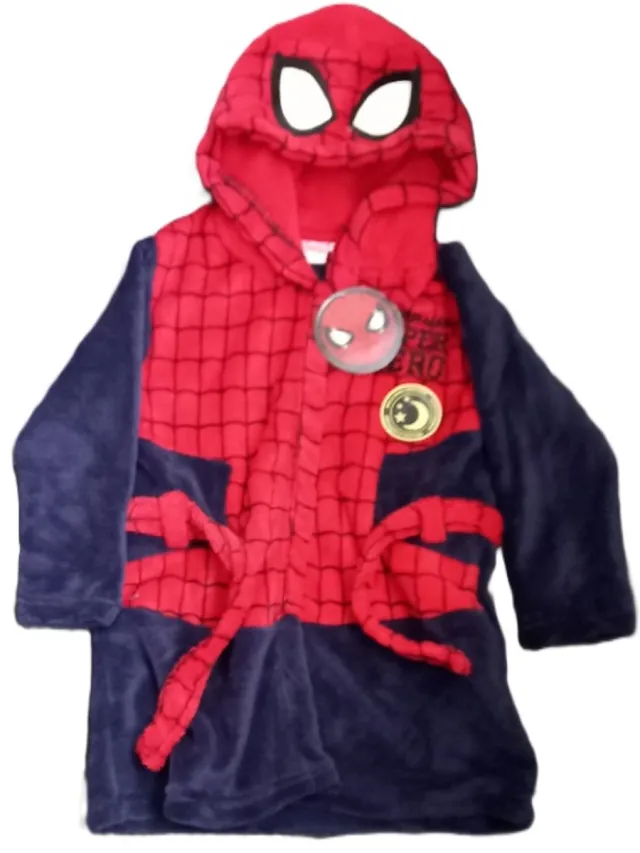 Marvel Spiderman badjas - fleece - capuchon - kamerjas - ochtendjas - duster - rood-101 cm - 3 jaar Blauw
