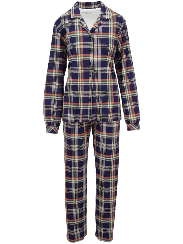 Ringella pyjama met doorknoop en ruit-40 blauw