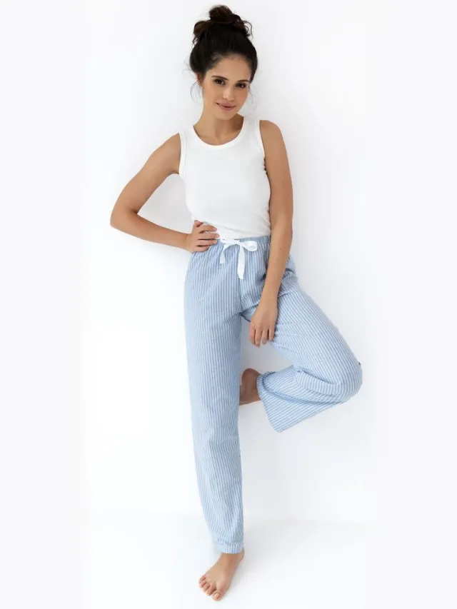 Sensis Pyjamaset ‘Alessia’ – Witte Rib Tanktop & Gestreepte Lange Broek blauwwit