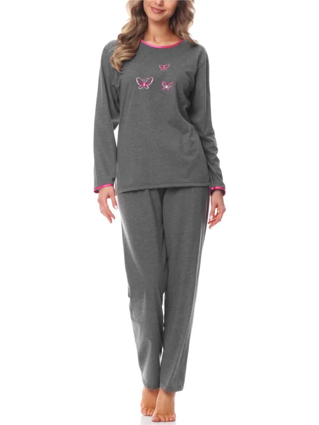 Merry Style Dames Pyjama - Lange mouwen - Lange broek - Katoen - MS-DR-Malwa-PJ - Donker gemêleerd (Lange mouwen)