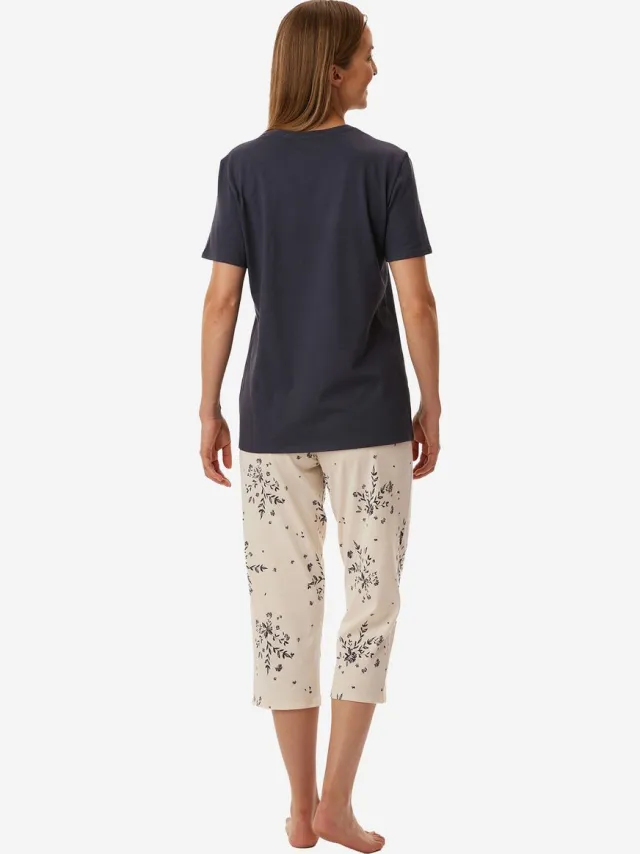 Uncover by Schiesser Schlafanzug Nightwear - Dreiviertel Blauw/grijs