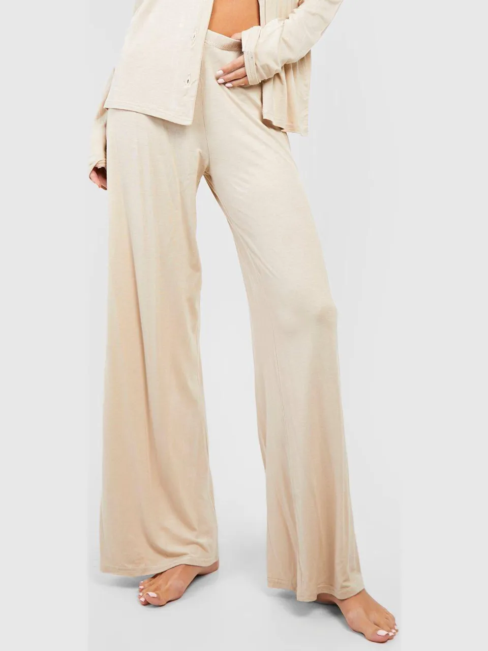 boohoo Dames Jersey Pyjama Broek met Wijd Uitlopende Pijpen steen, foto 4