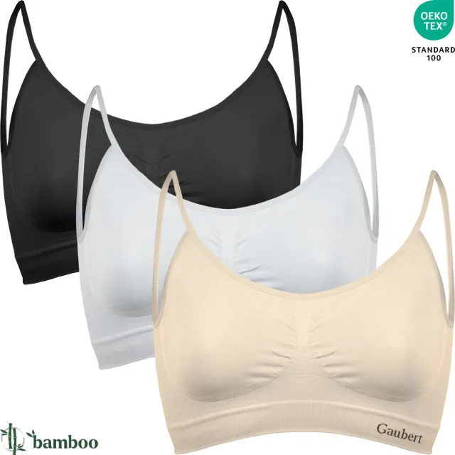 GAUBERT 3-Pack Naadloze Bamboe Comfort BH Top - Zonder Beugel - Verstelbare Spaghettibandjes - Bamboe Ondergoed - Zwart Wit Beige - GBTW-3105-Mix-1 Spaghettibandjes, Zwart/Wit/Beige