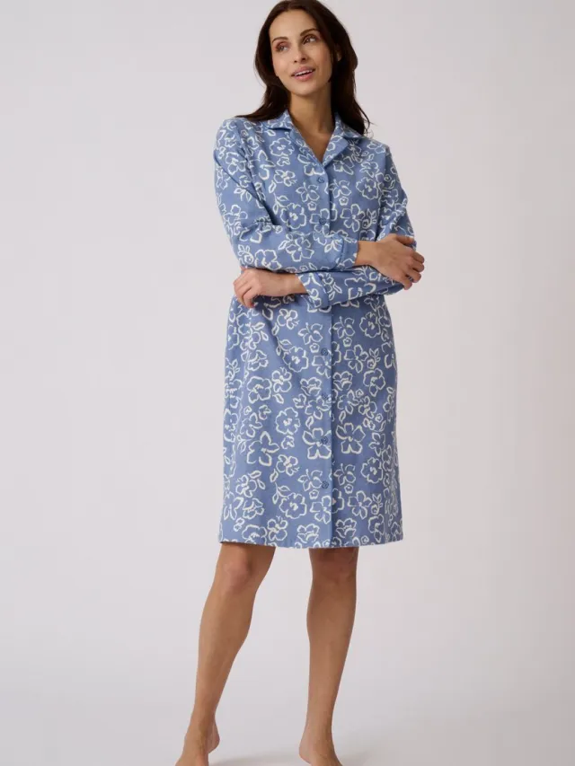 Damart Slipdress van puur katoen flanel - Dames - Blauw - 42-44 (M)