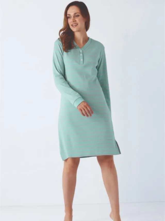 Hajo Premium katoen dames nachthemd turquoise gemêleerd Hajo - Blauw - Maat - 52/54