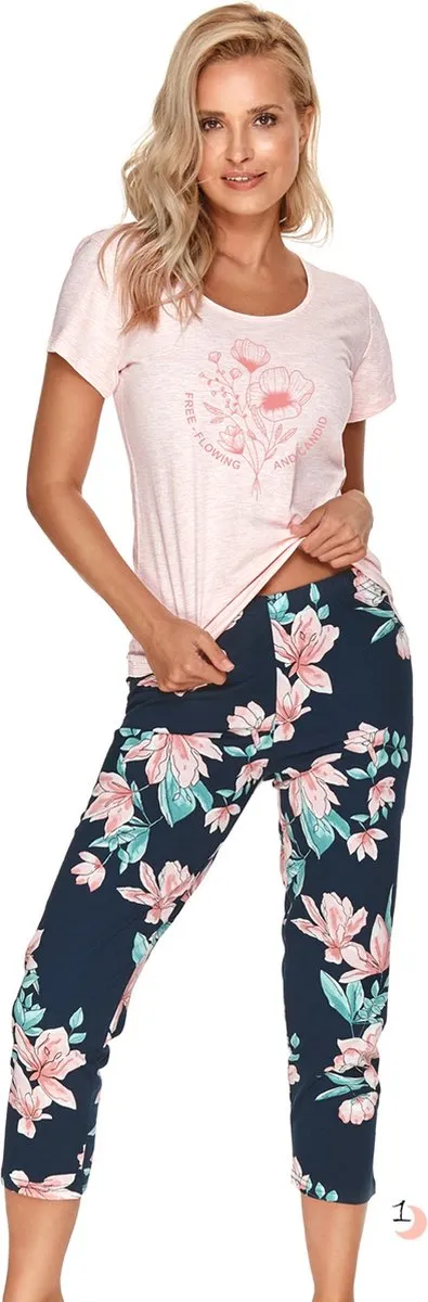 Taro Short Pyjama - Marina - 100% Katoen. Roze multi