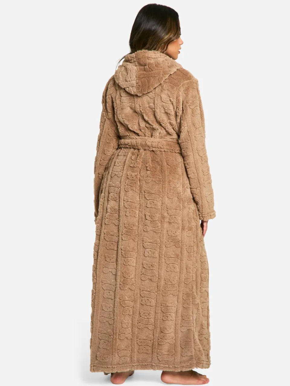 boohoo Dames Fleece badjas met reliefprint van een beer bruin, foto 2
