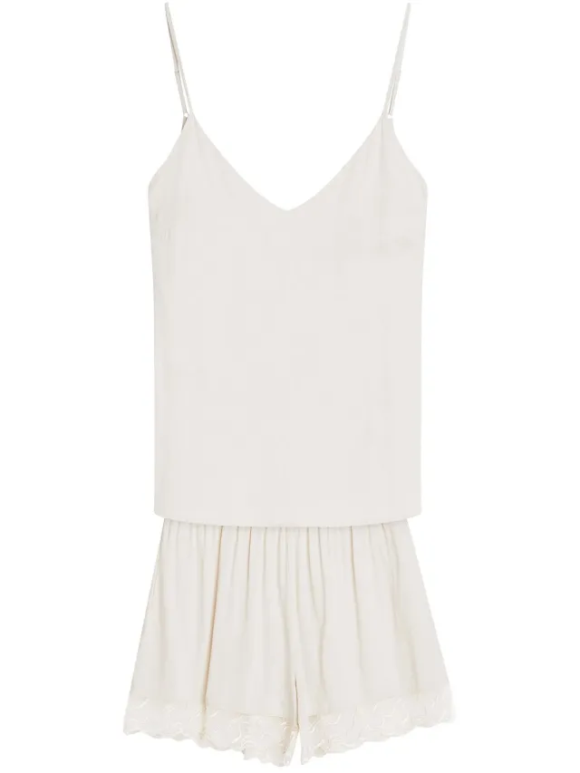 ESOTIQ Cappucino - Damespyjama - Beige - Viscose - Kantdetails