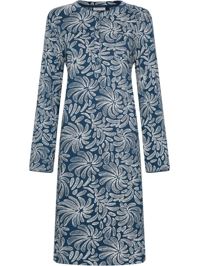 Pastunette Nachthemd - Nordic Bloom - Katoen Interlock - Blauw