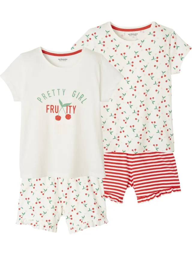 vertbaudet Set met 2 pyjama's kersen set ivoor