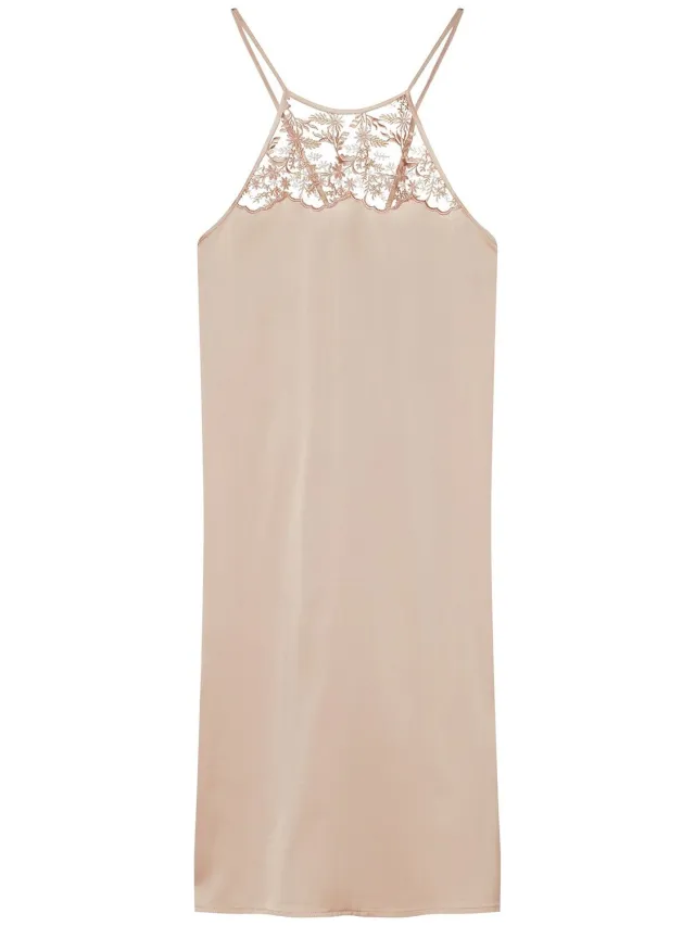 ESOTIQ Ivory - Nachthemd - Beige - Geborduurd - Mouwloos