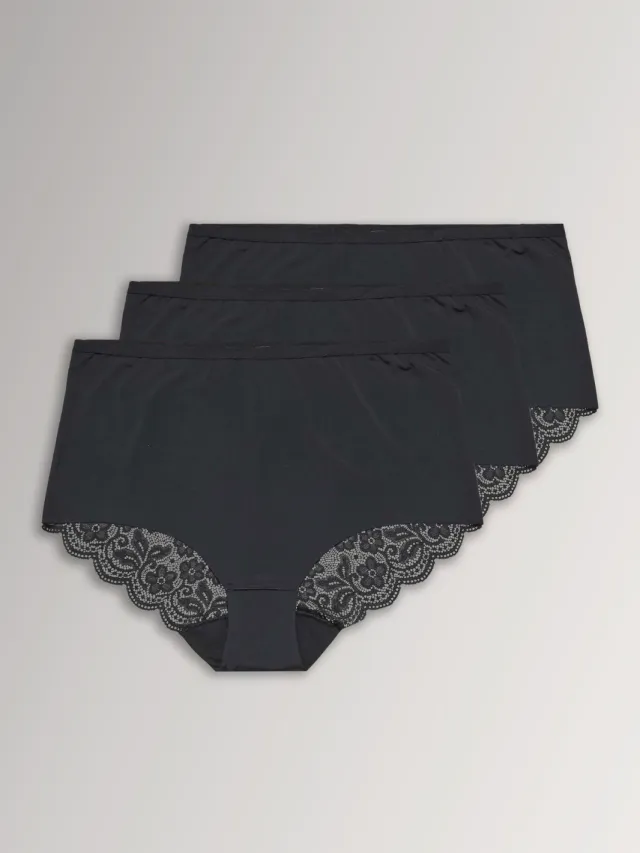 Yours Set Van 3 Paar Tailleslips Met Bloemenkant Aan De Achterkant In Zwartsize 50-52 Black