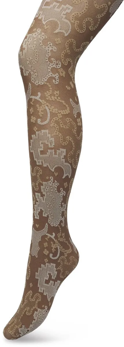 Bonnie Doon Grafische Panty 60 Denier Bruin Dames - Grafische Print - Gladde Naden - Maximaal Draagcomfort - Ornament Tights - Chique Panty - Feestelijk - Donker Bruin - Donkerbruin - Bracken - BP221909.158