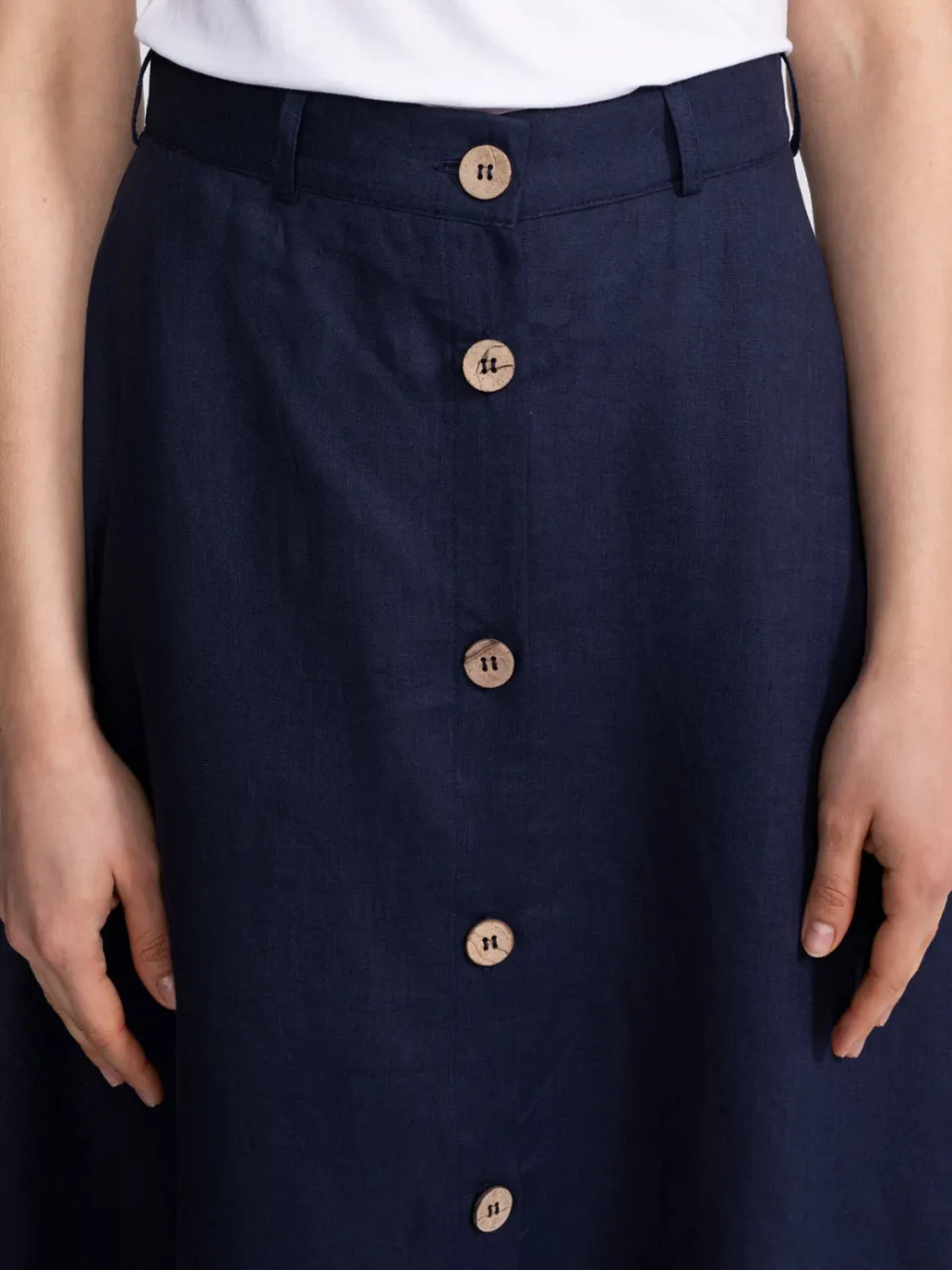 De IONESCU dames vegan Midirok Linnen Marineblauw, foto 2