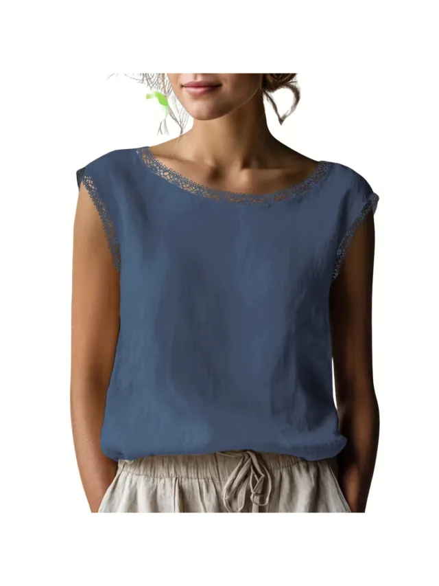 Currero Topje Dames - Top Kleding - Shirt - Blouse - Kort - Volwassen - Grijsblauw Grijs Blauw