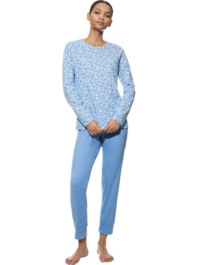 Mey Damen Pyjama Serie Flower Meadow Blue Silk
