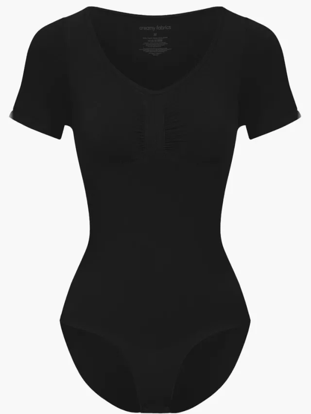 cfab T-shirt bodysuit corrigerende shapewear met slipje - Zwart - M - Corrigerende Body - Naadlos - corrigerend ondergoed dames