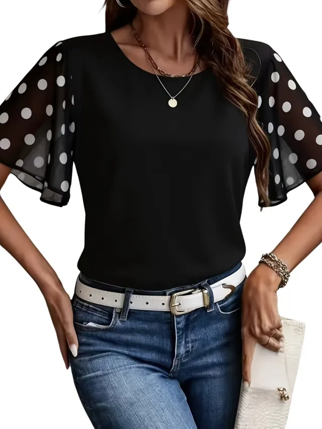 Currero Topje Dames Polkadots - Mouwloze Top - Singlet - Kleding - Shirt - Blouse - Kort - Volwassen - Zwart