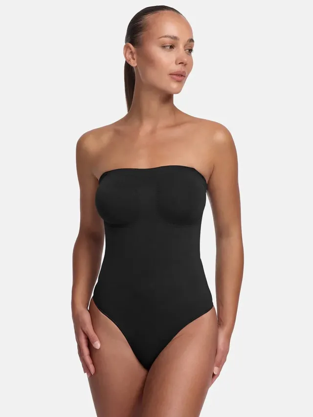 cfab Strapless corrigerende bodysuit met bijpassend slipje - Zwart, L - Corrigerende Body - Naadlos - corrigerend ondergoed dames