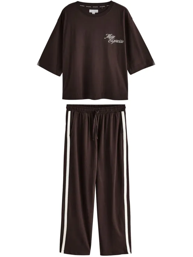 Next Dames - Pyjama met korte mouwen en grafische print - Bruin Chocolate Brown Espresso