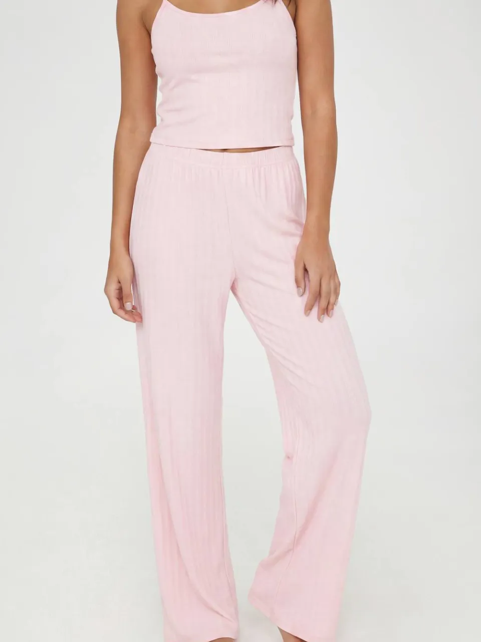 boohoo Dames Pointelle Hemd En Wijde Pyjama Broek Set baby roze, foto 2