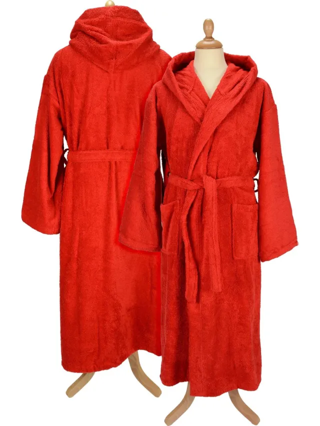 ARTG Robezz - Badjas met Capuchon - 100% Badstof Katoen -Rood - Fire Red