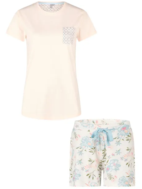 By Louise Dames korte pyjama set shortama roze/wit gebloemd Veelkleurig