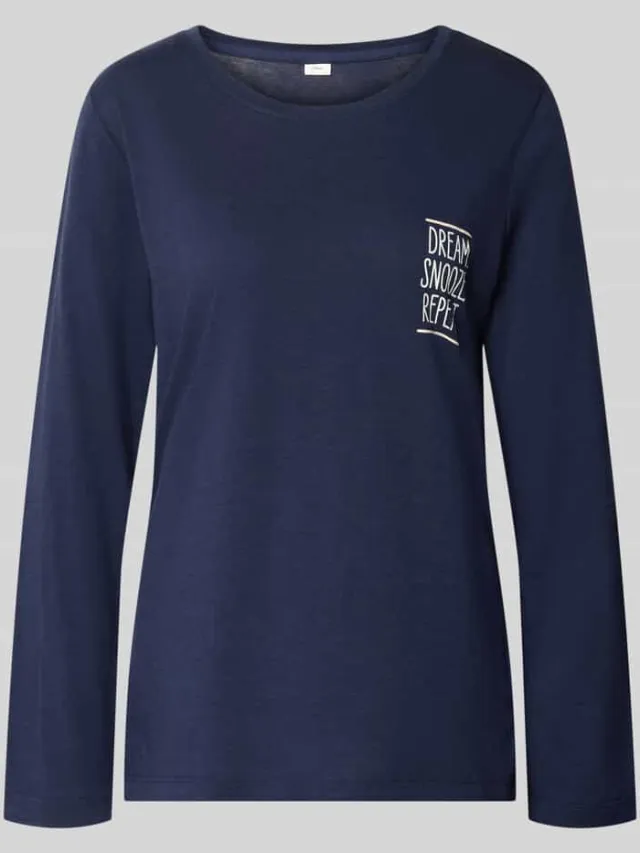 s.Oliver comfort fit pyjama van katoen- en viscosemix model 'Perfect Nights Shirt' Donkerblauw