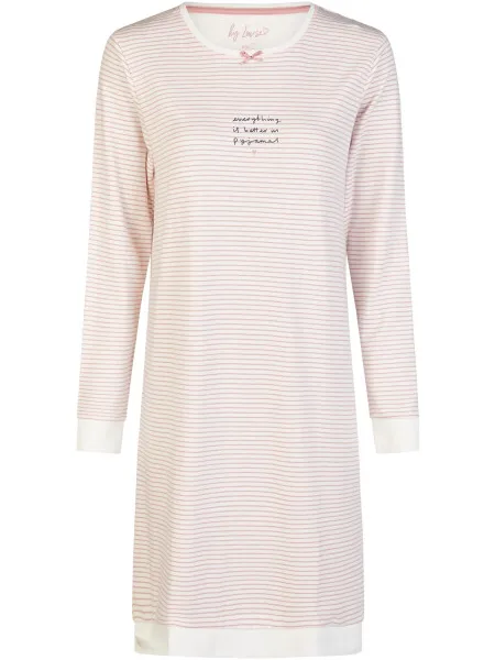 By Louise Dames nachthemd interlock lange mouw roze/wit gestreept Veelkleurig