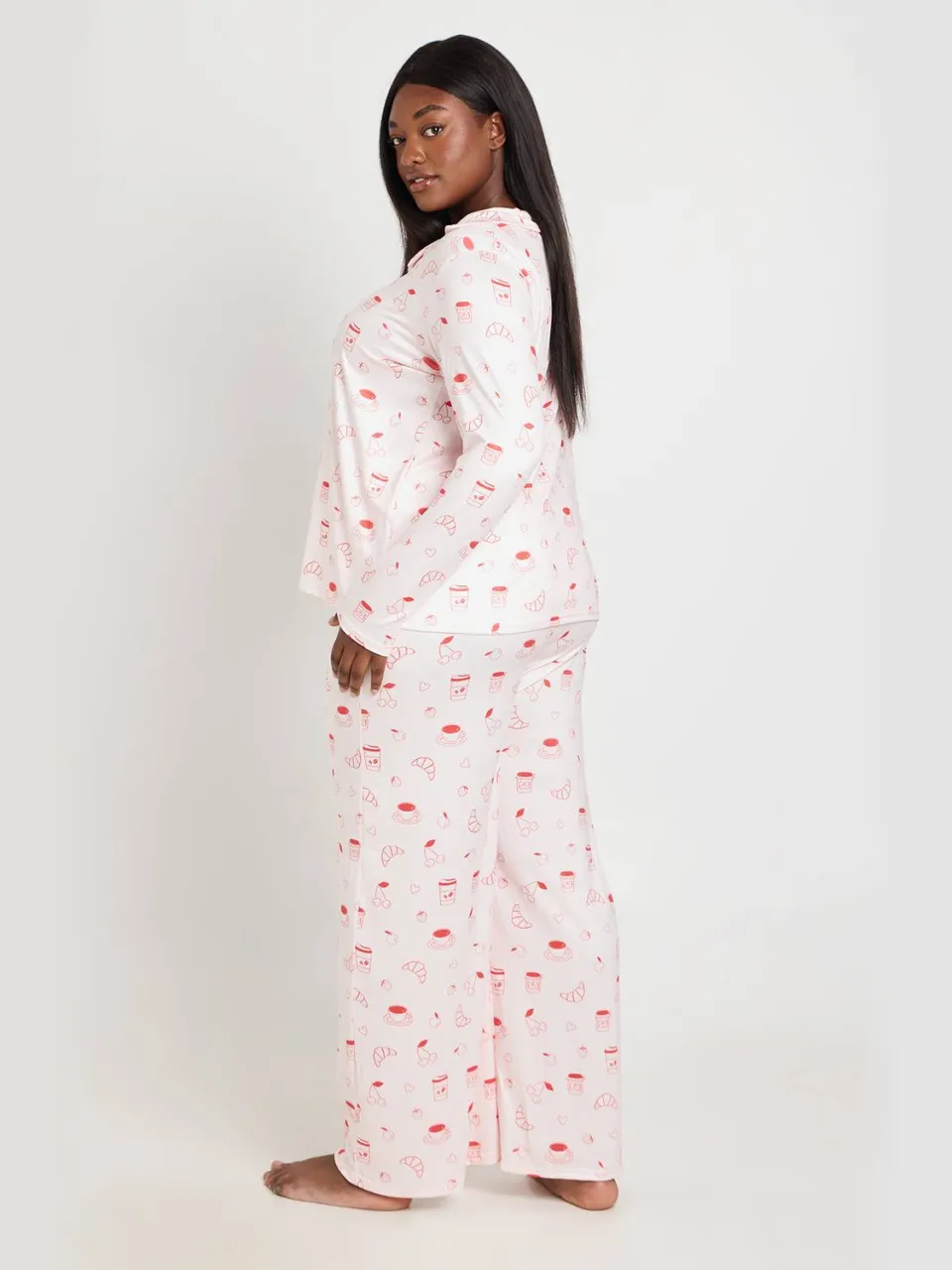 boohoo Dames Plus Croissant En Jam Pyjama Set Met Lange Mouwen En Broek roze, foto 2