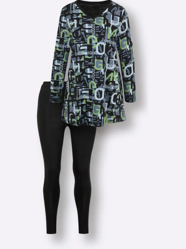 Pyjama zwart/appel bedrukt