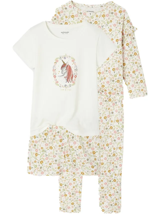 vertbaudet Lot pyjama + pyjashort flower power BASICS bleekblauw